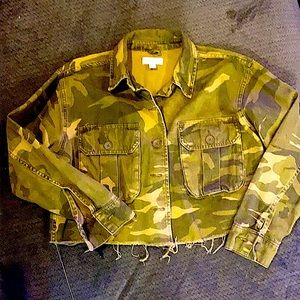 Topshop Cropped Fringed Hem Army Coat